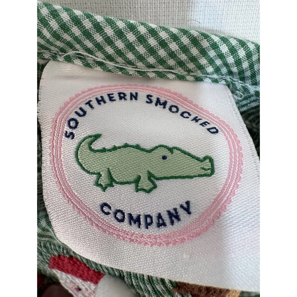 Southern Smocked Christmas Green One Piece Bodysuit Santa Snowman Reindeer 6M